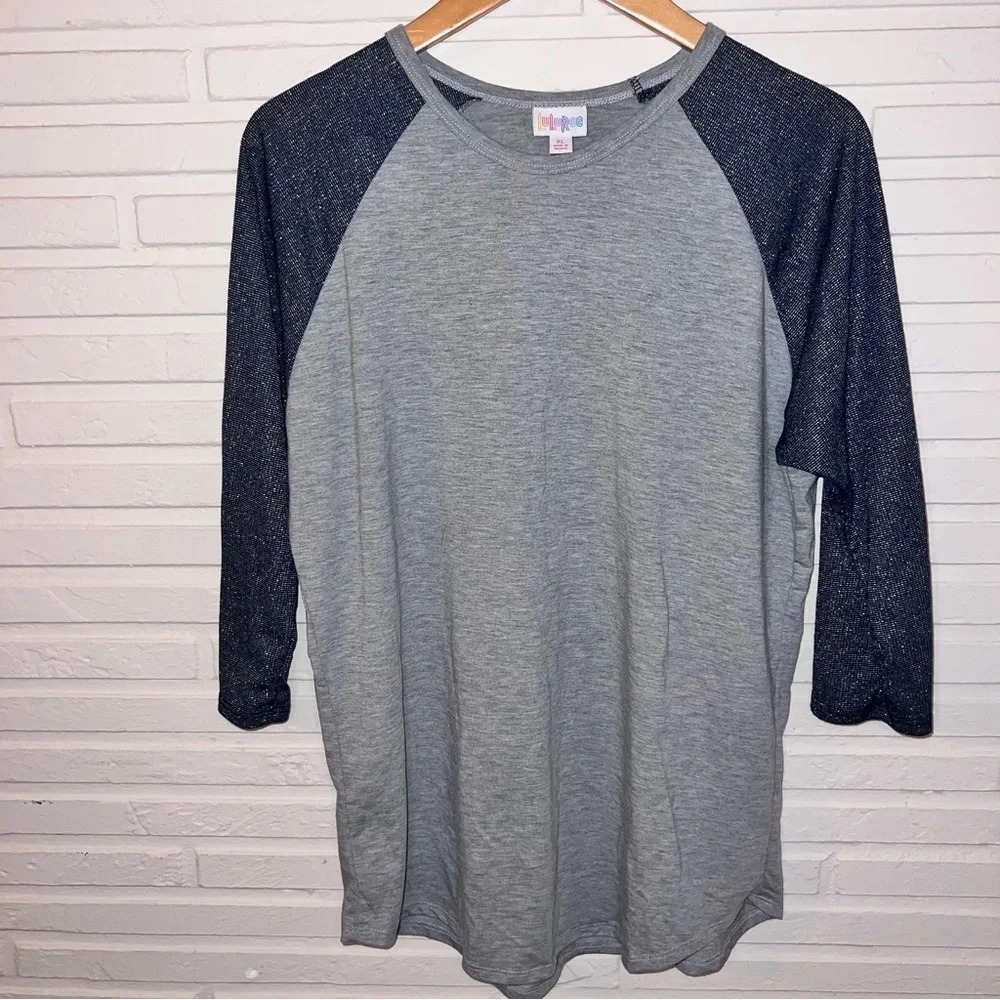 Lularoe Gray with Gold Sleeve Baseball Elegant Randy Shirt, Women’s Size XL
